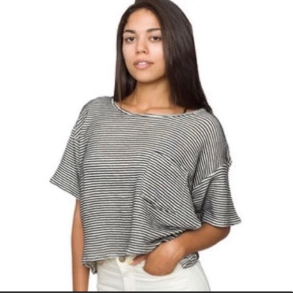 American Apparel Tops - American Apparel Black Boxy Striped Crop Top OS